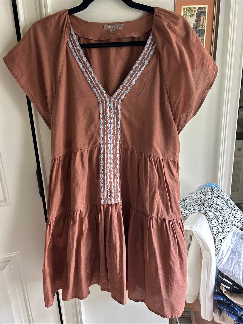 Lilla P Rust Tiered V-Neck Tunic with White Trim